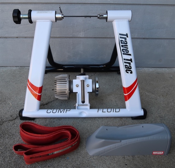 Travel Trac Comp Fluid indoor folding resistance trainer w/ riser, tire, skewer