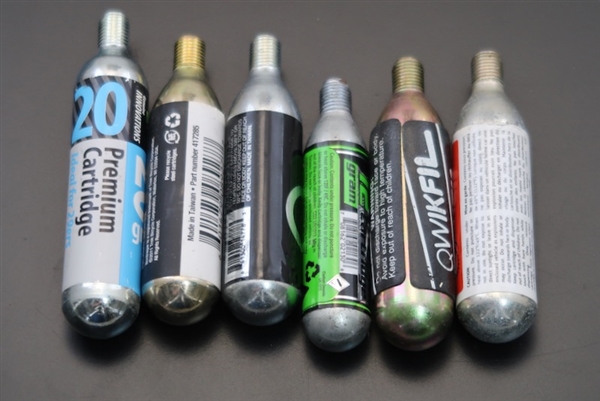 Assorted 2/$6 C02 cartridge pairs, threaded 12, 16, & 20g from Crank Bros, Quikfil, Genuine Innovations, Planet Bike, Bontrager, and other name brands